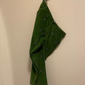 J. Crew green corduroy with penguins carrying golf clubs - 33x30